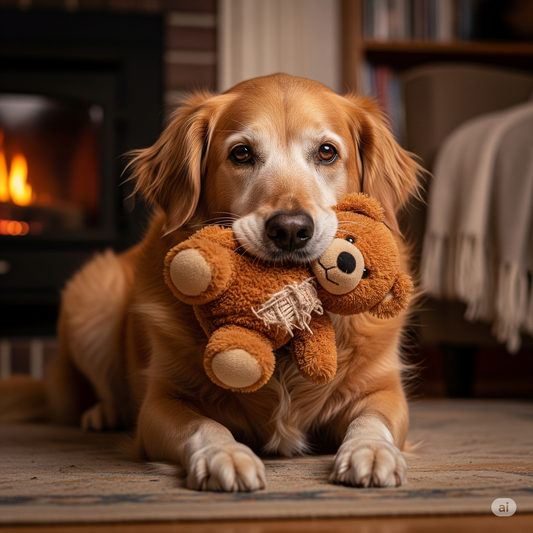 Senior Dog with Teddy Bear