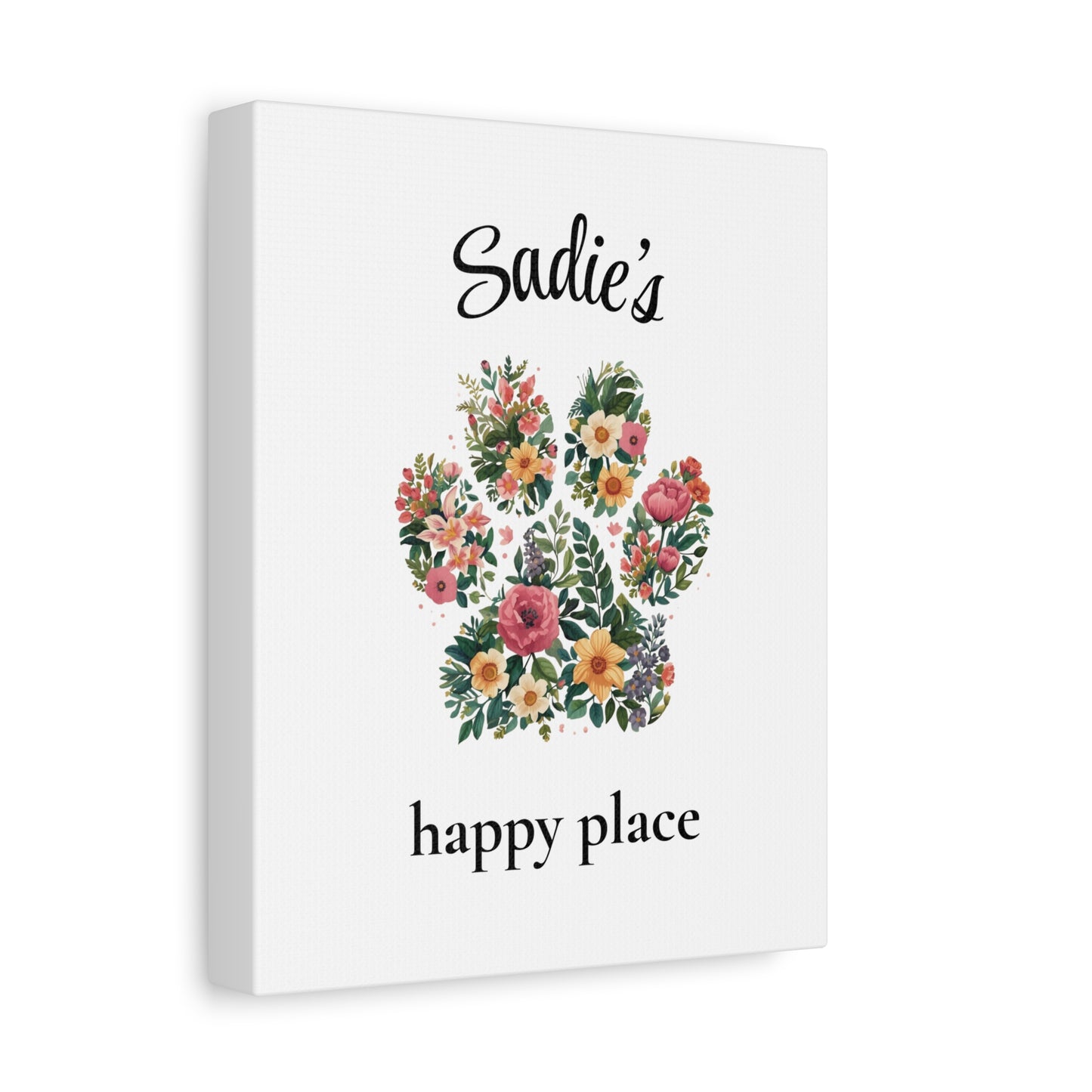 Custom Dog Name Canvas - Personalized Pet Wall Art - Wildflower Paw Print - 8"x 10"