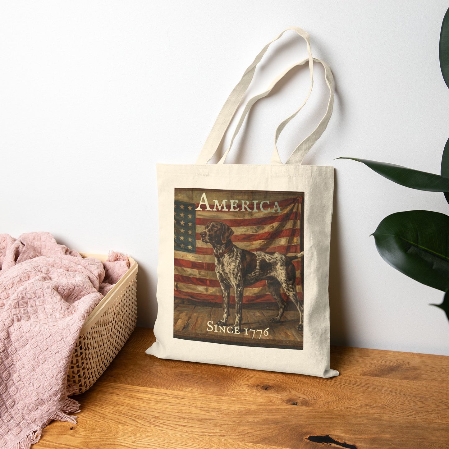 Tote Bag - 'America Since 1776' Patriotic American Flag & Dog Canvas Tote - German Shorthaired Pointer