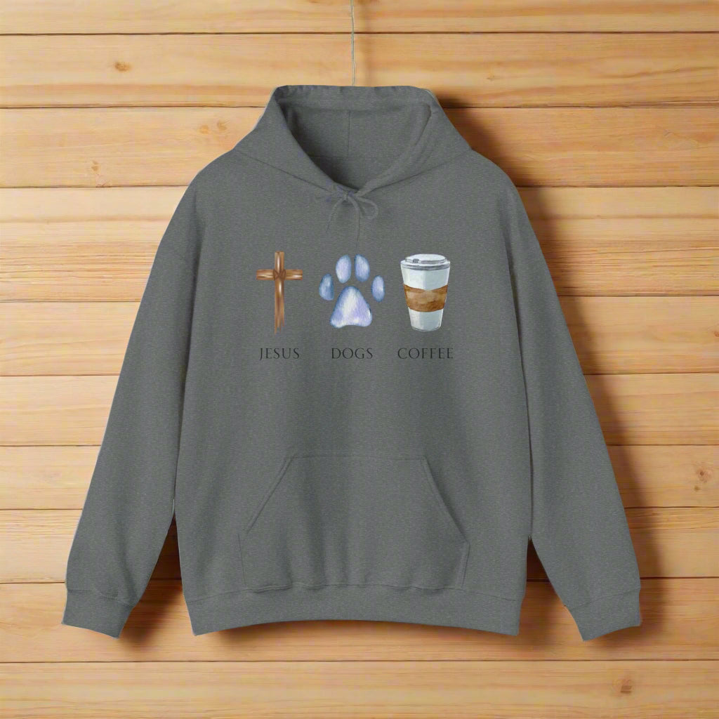 Jesus Dogs Coffee Hoodie in Dark Gray