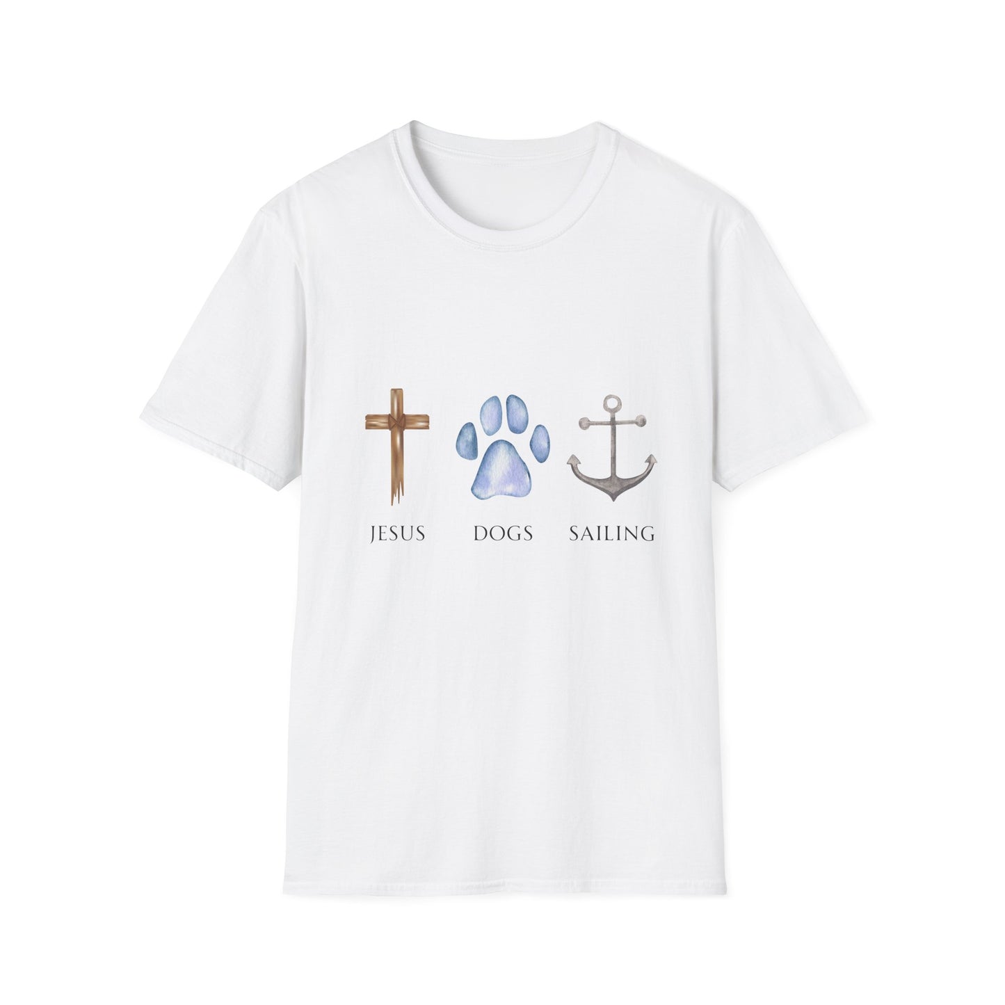 Jesus, Dogs & Sailing Unisex T-Shirt, Christian Dog Lover Shirt, Faith & Dogs Graphic Tee, Gift for Dog Moms & Dog Dads