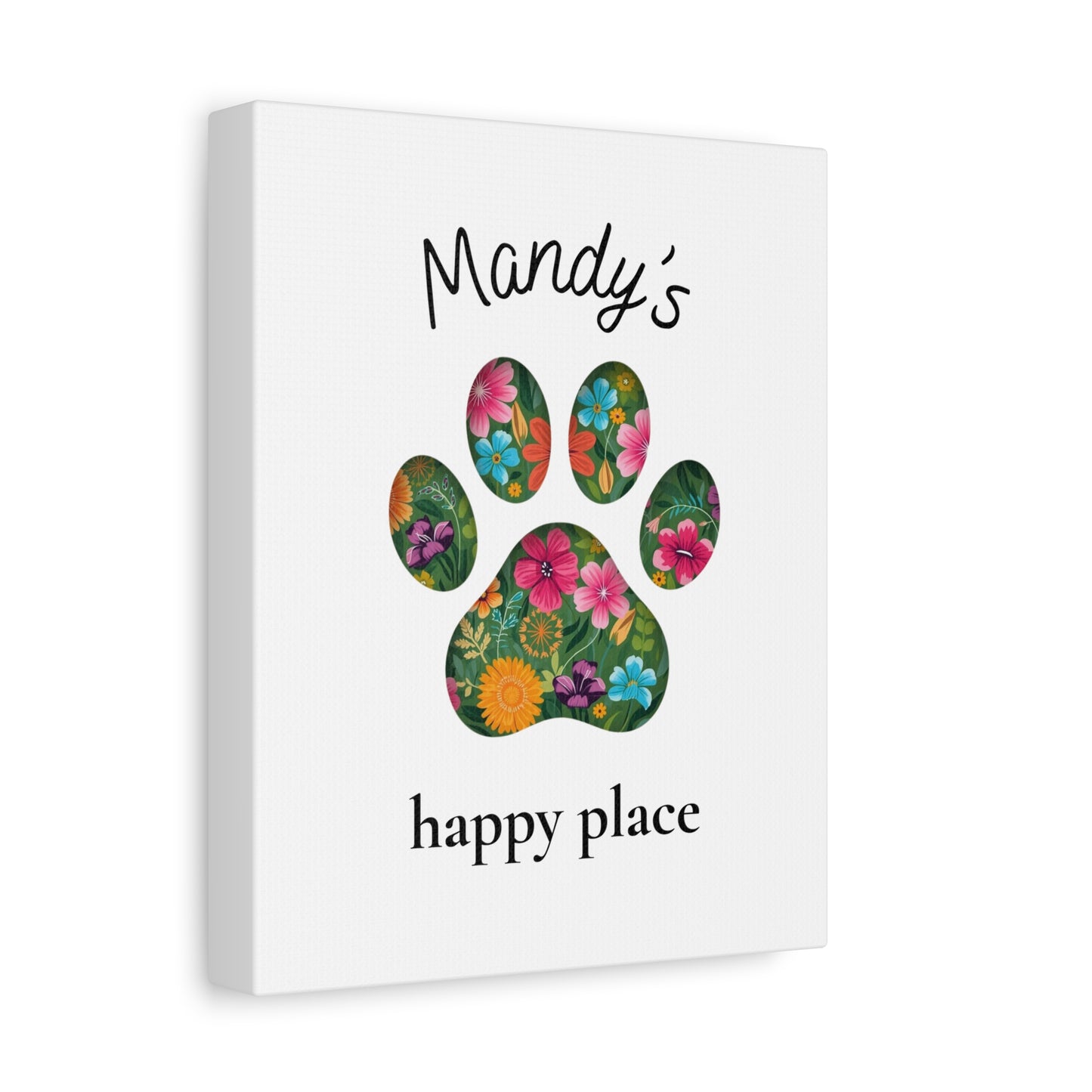 Custom Dog Name Canvas - Personalized Pet Wall Art - Bright Floral Paw Print - 8"x 10"