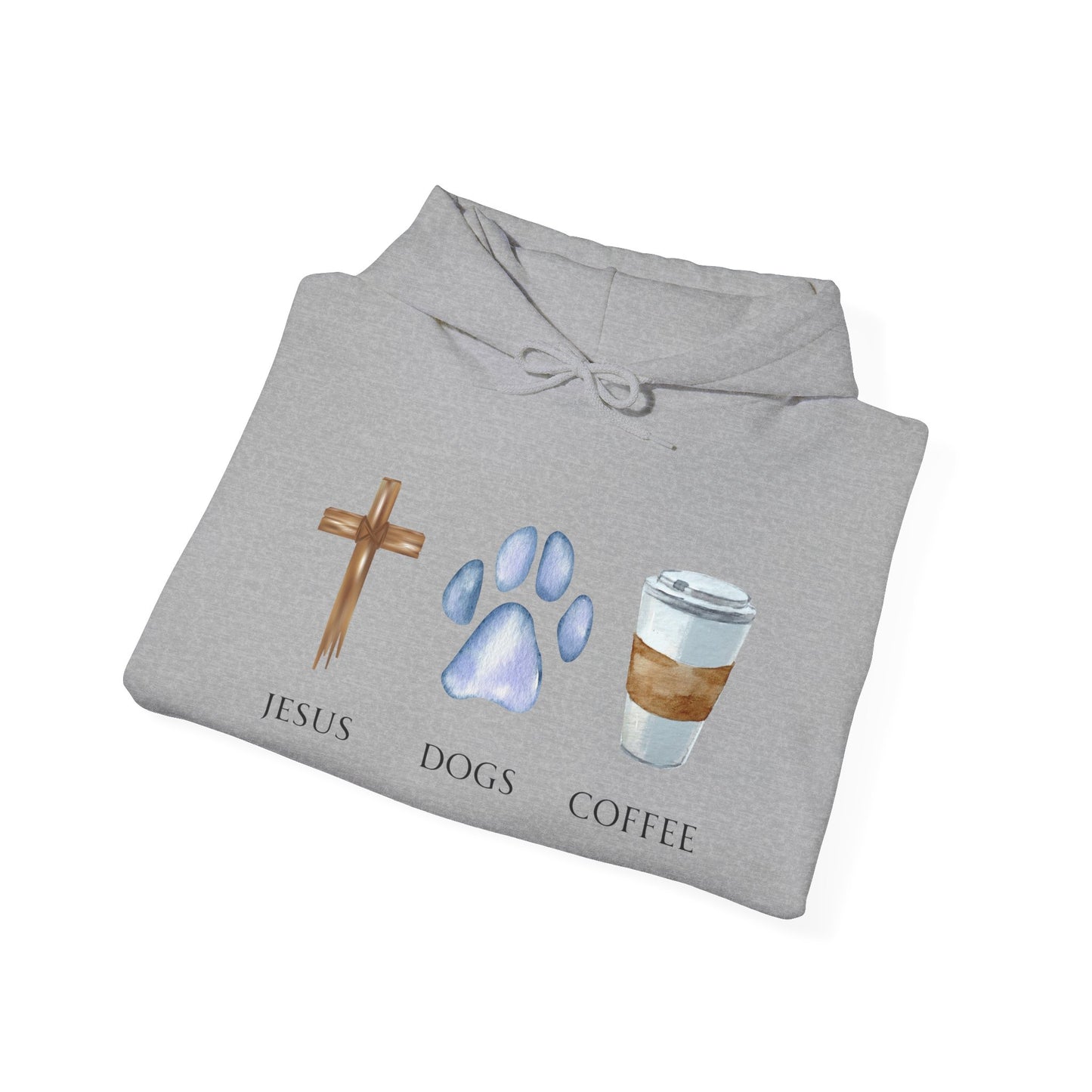 Christian Hoodie for Dog Lovers, Jesus, Dogs, Coffee Unisex Heavy Blend Hooded Sweatshirt, Faith Based Apparel