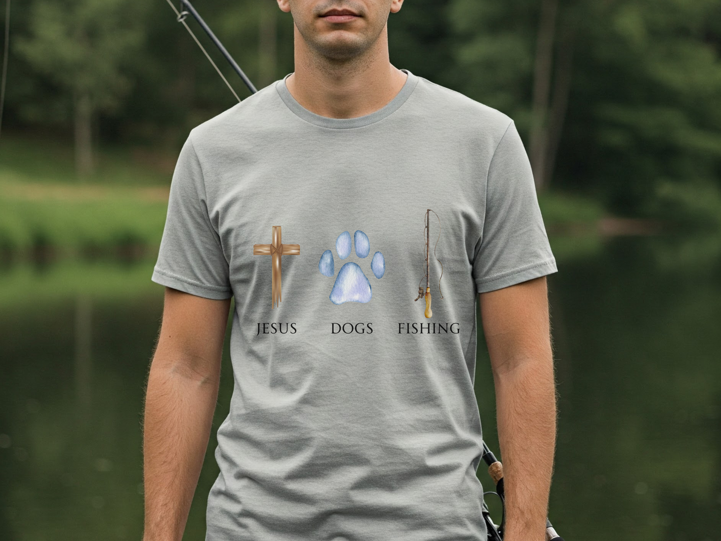 Jesus, Dogs, and Fishing T Shirt