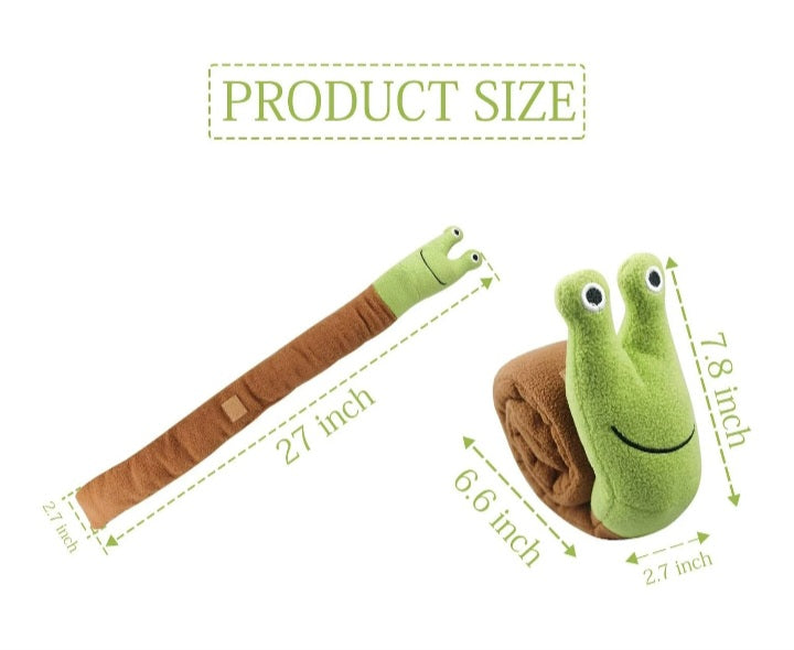 Measurement chart of a green plush snail toy