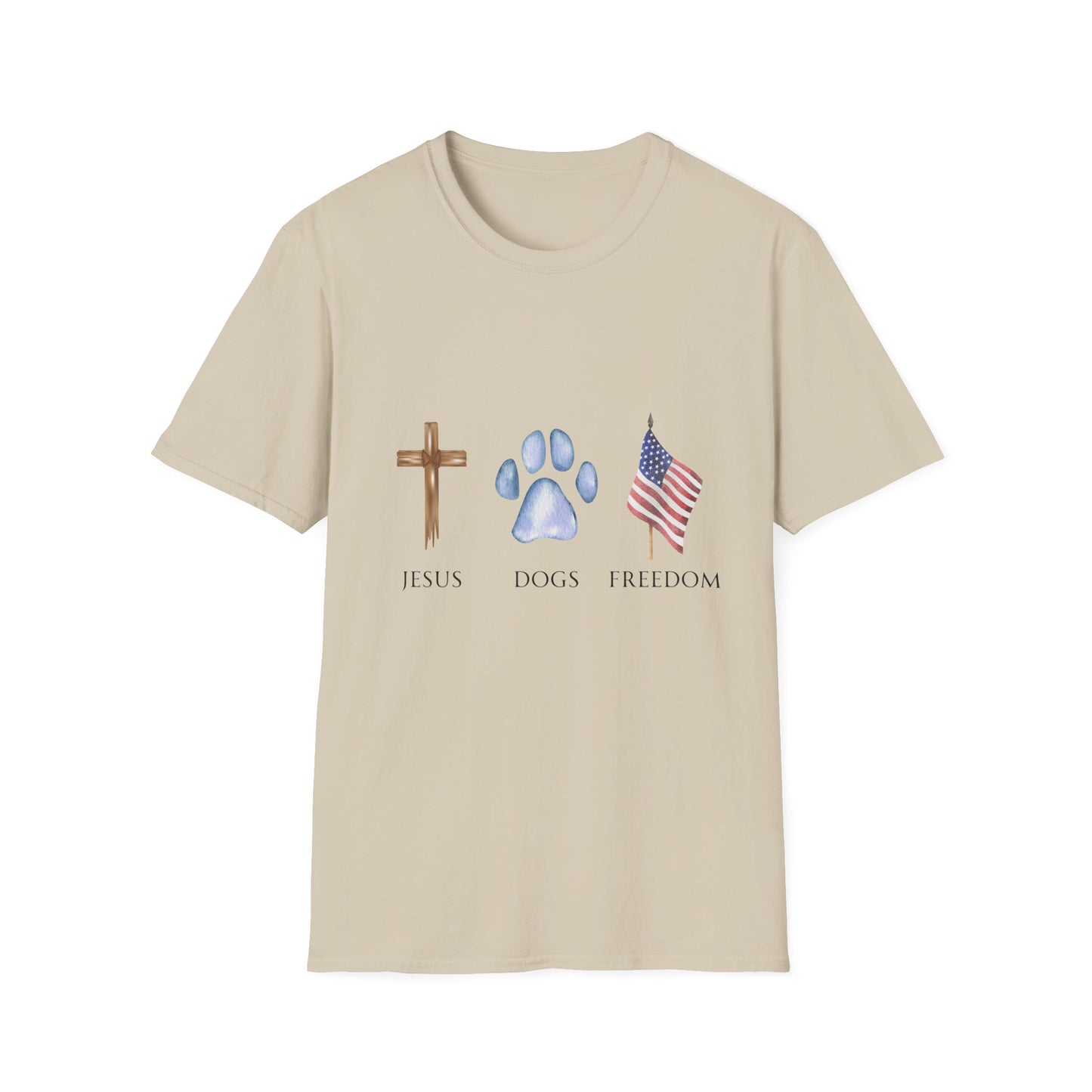 Jesus, Dogs & Freedom Unisex T-Shirt, Christian Dog Lover Shirt, Faith & Dogs Graphic Tee, Gift for Dog Moms & Dog Dads