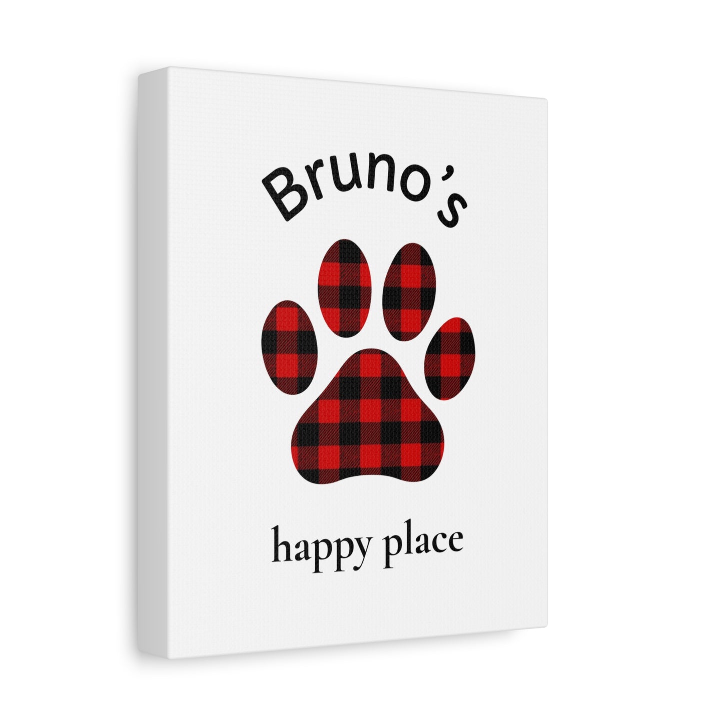 Custom Dog Name Canvas - Personalized Pet Wall Art - Buffalo Plaid Paw Print - 8"X 10"