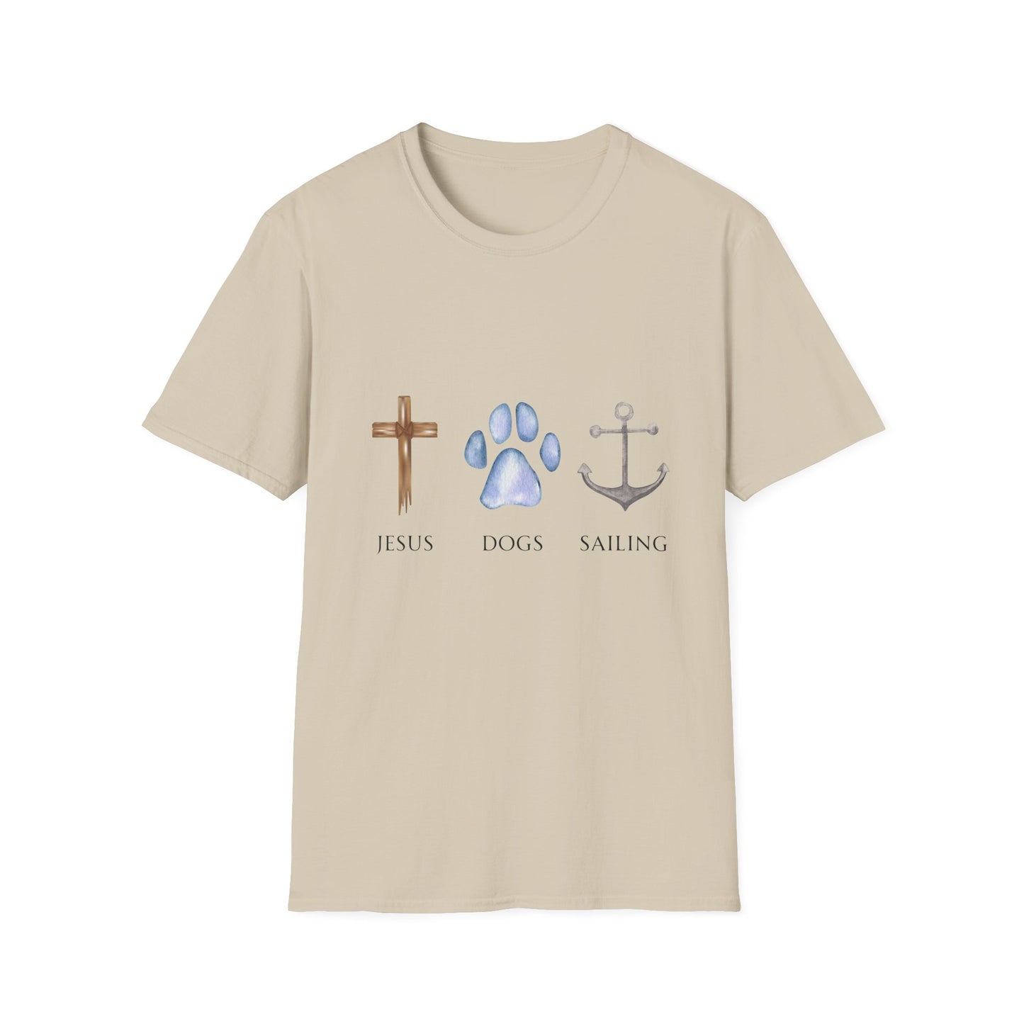 Jesus, Dogs & Sailing Unisex T-Shirt, Christian Dog Lover Shirt, Faith & Dogs Graphic Tee, Gift for Dog Moms & Dog Dads
