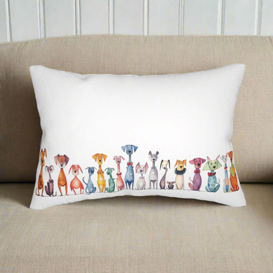 Quirky Rainbow Dogs Whimsical Throw Pillow
