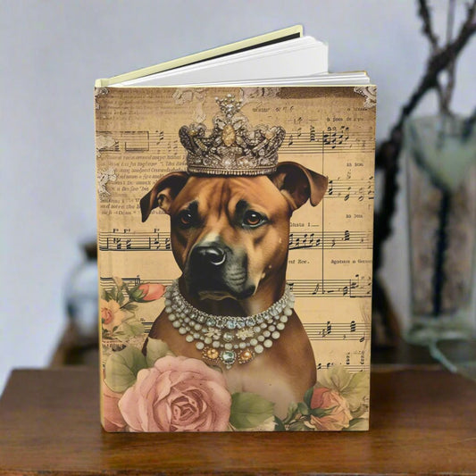 Hardcover journal with dog wearing jewelry