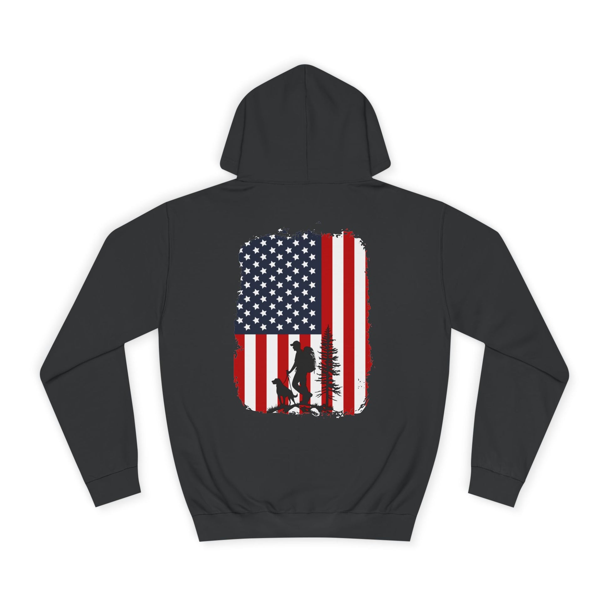 American Flag Hiking Dog Unisex Hoodie, Patriotic Dog Lover Apparel, Patriotic Hooded Sweatshirt