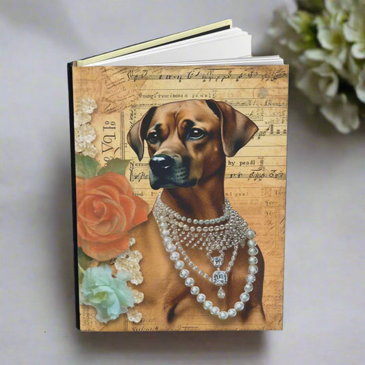Journal with dog wearing jewelry