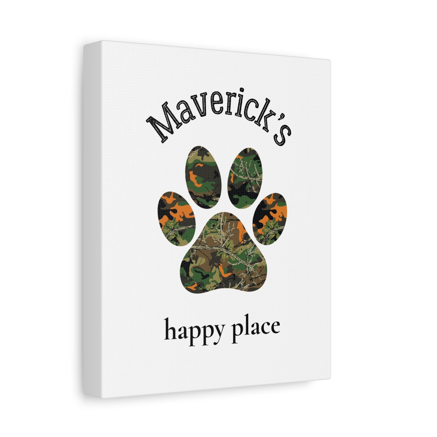 Custom Dog Name Canvas - Personalized Pet Wall Art - Camouflage Paw Print - 8" x 10"