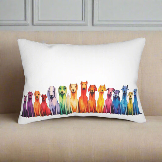 quirky Rainbow dogs -throw pillow