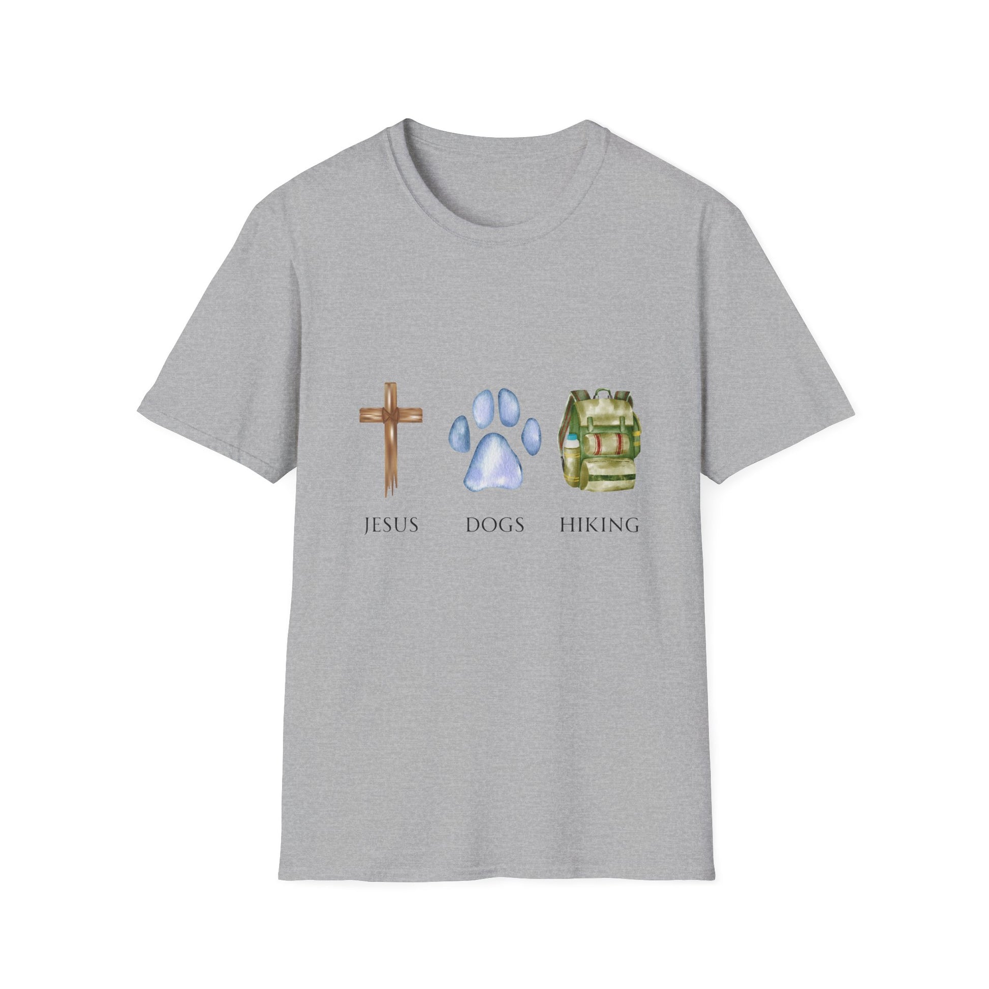 Jesus, Dogs, and Hiking Grey T-Shirt