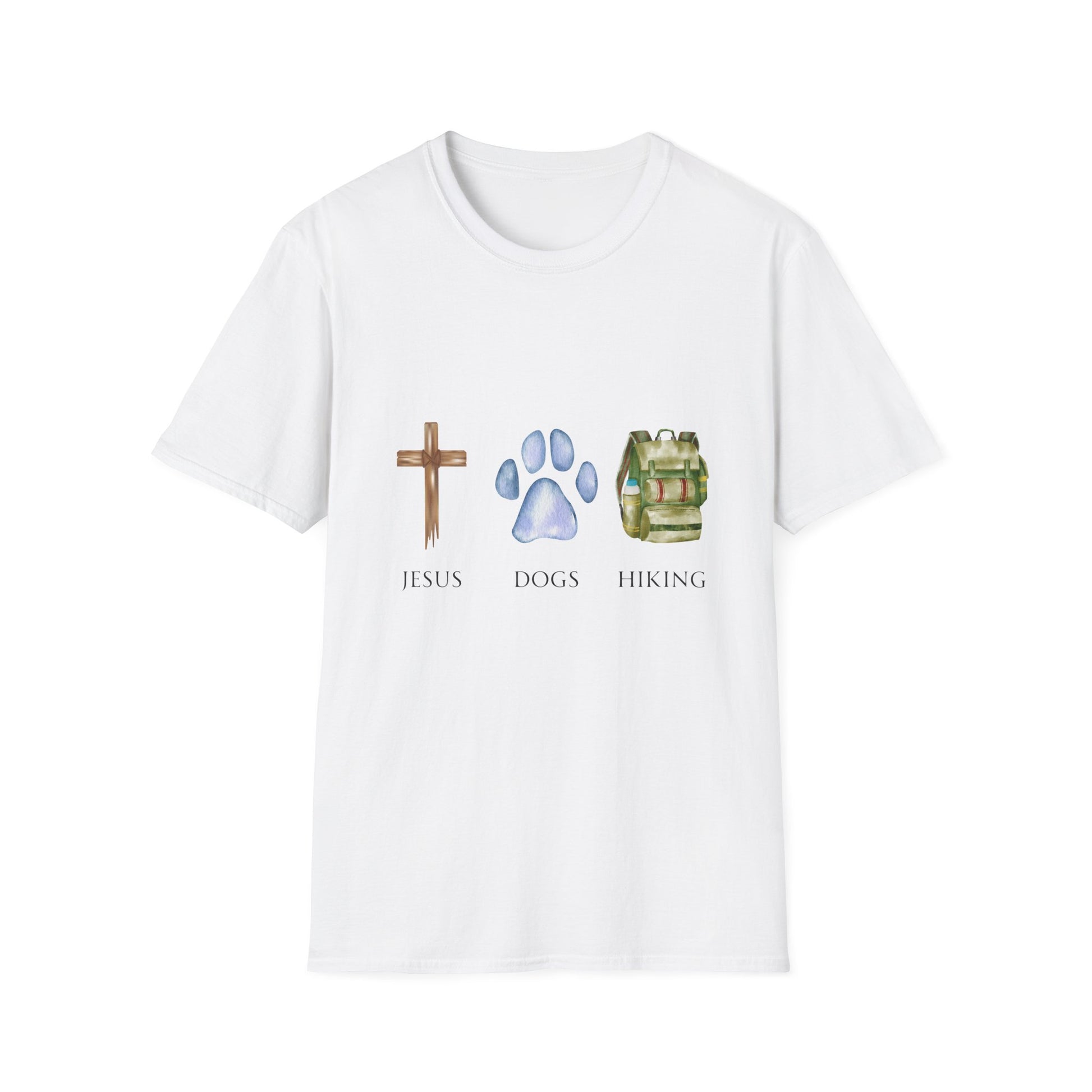 Jesus, Dogs, and Hiking White T-Shirt