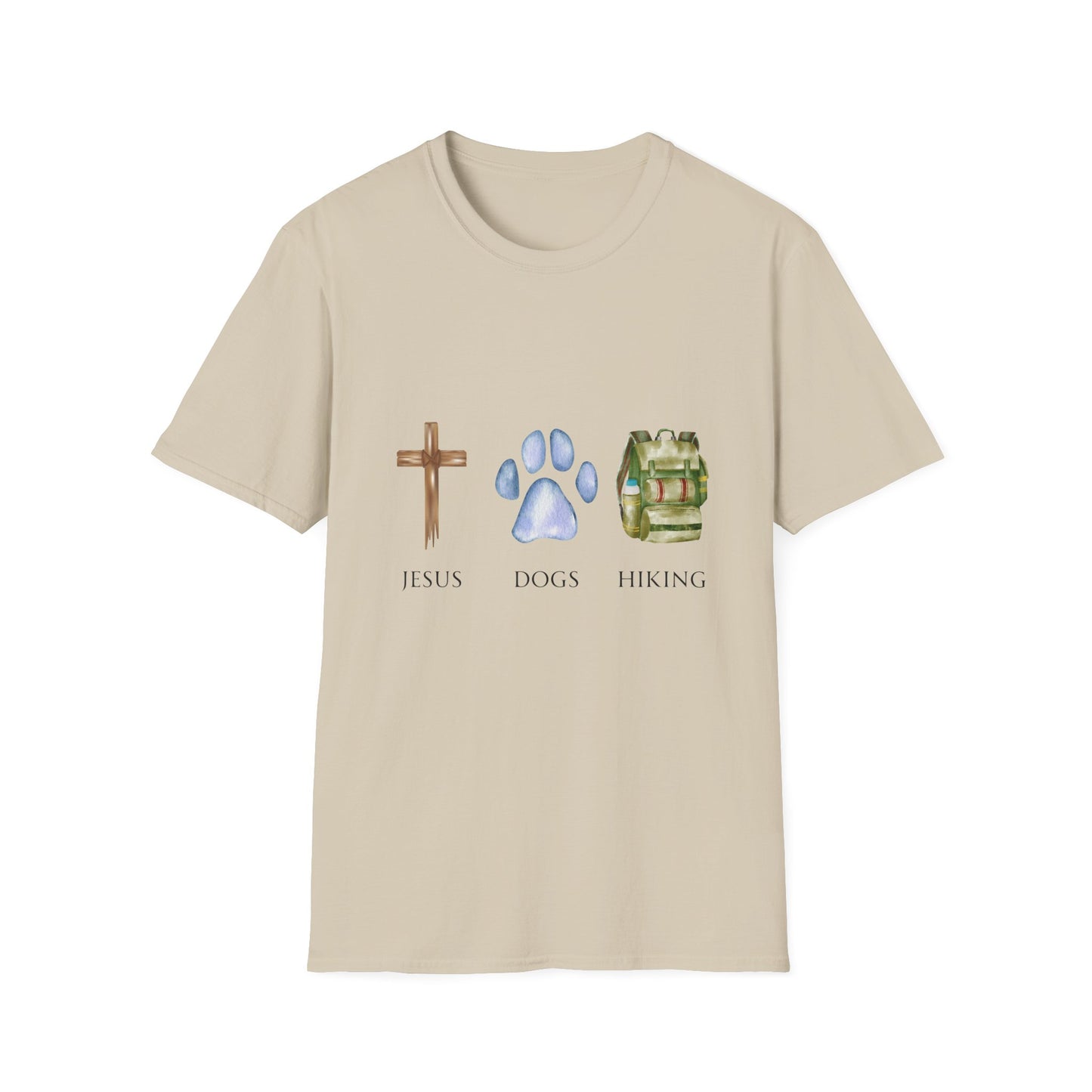 Jesus, Dogs & Hiking Unisex T-Shirt, Christian Dog Lover Shirt, Faith & Dogs Graphic Tee, Gift for Dog Moms & Dog Dads