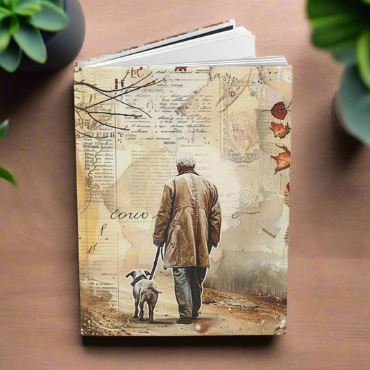 Journal with man walking dog