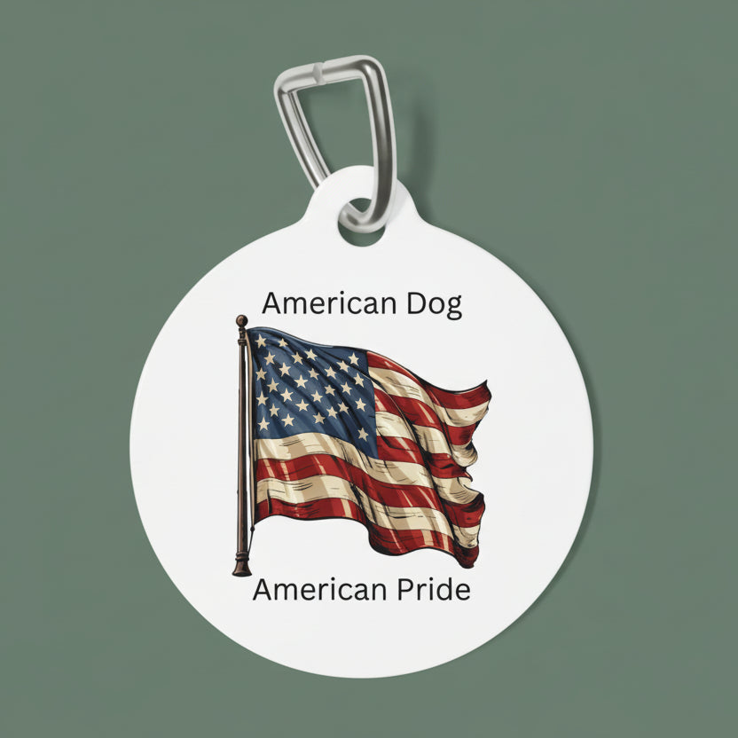 American Dog American Pride Dog Tag with an American Flag on a white background