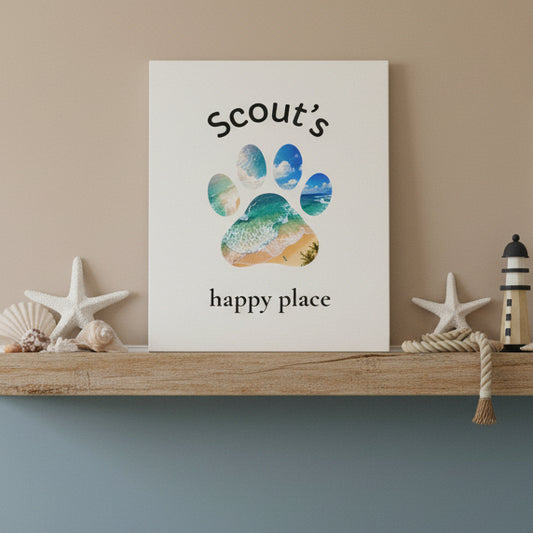 Dog Paw Print with a Beach Theme and Dogs Name