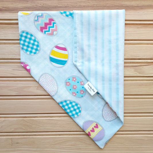 Dog Bandana - Easter Eggs; Reversible, slide over the collar style.