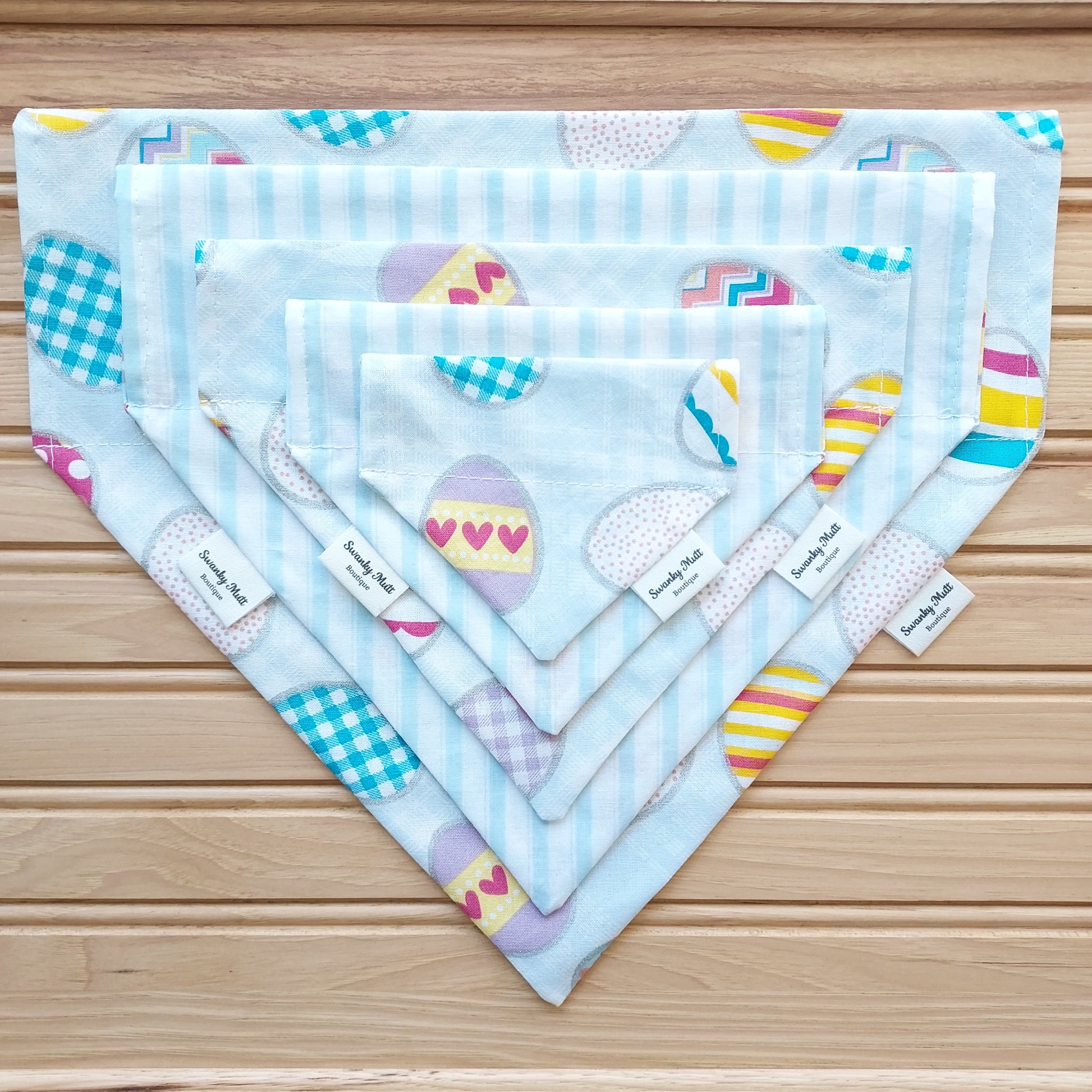 Dog Bandana - Easter Eggs; Reversible, slide over the collar style.