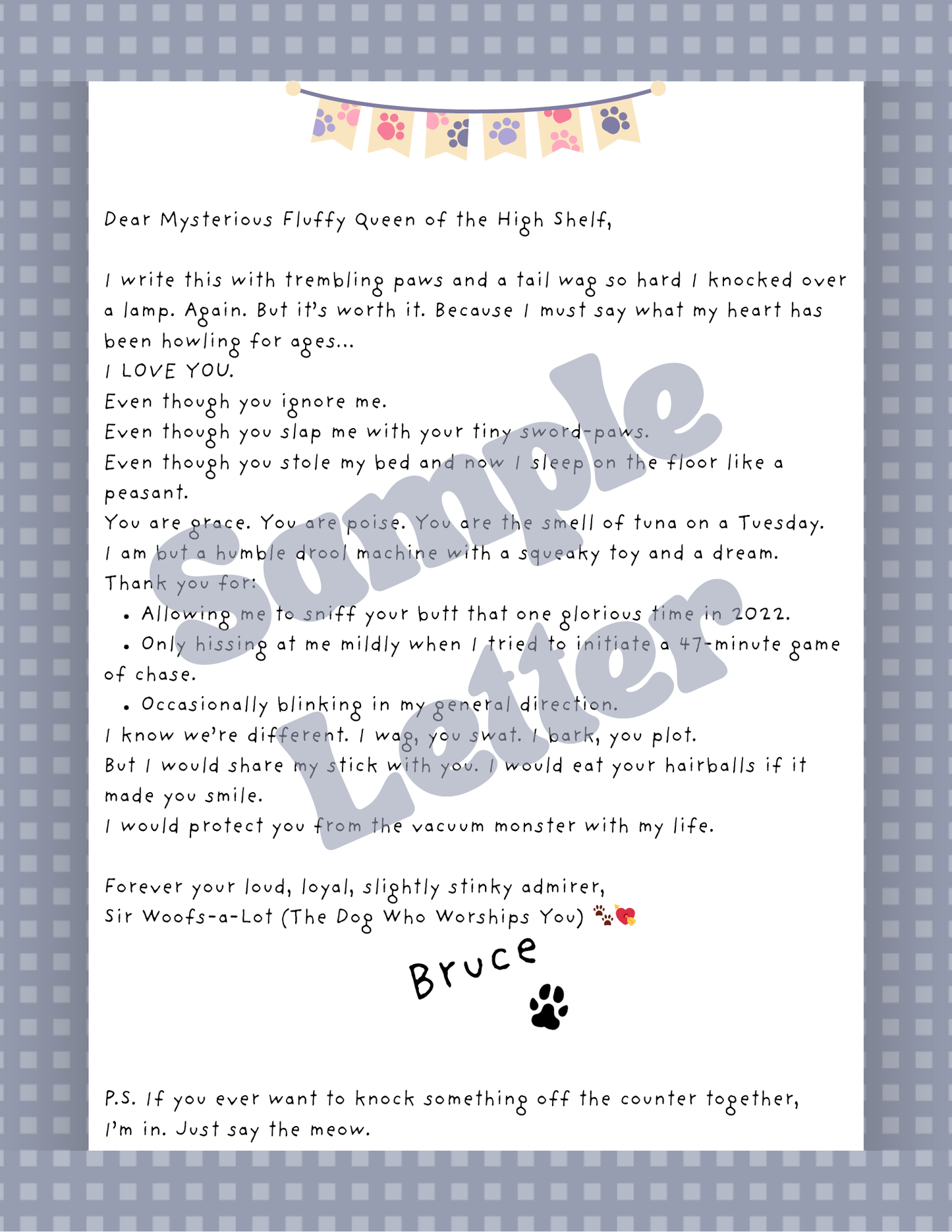 Letters From The Dog To The Cat - Personalized Printable PDF