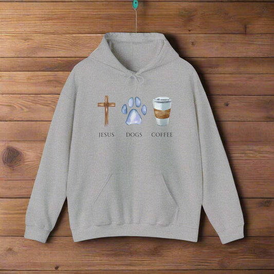 Jesus, Dogs, Coffee Hoodie in Light Gray