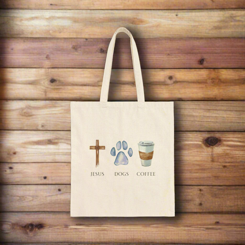 Jesus, Dogs, and Coffee Canvas Tote Bag