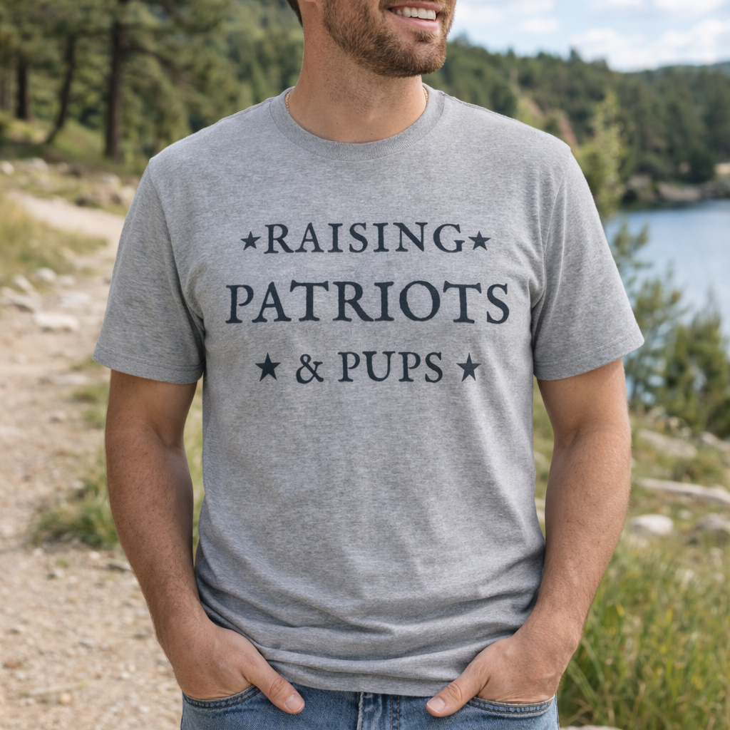 Raising Patriots & Pups Grey T Shirt Man