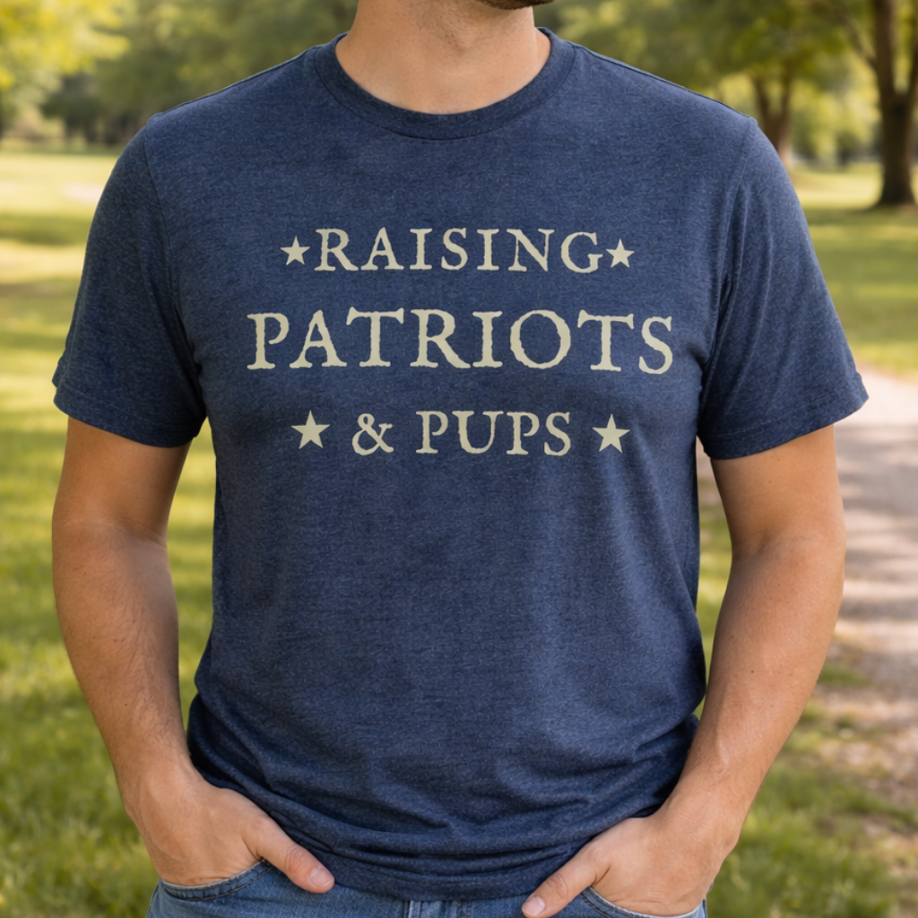 Raising Patriots & Pups T Shirt - Heather Blue - Man