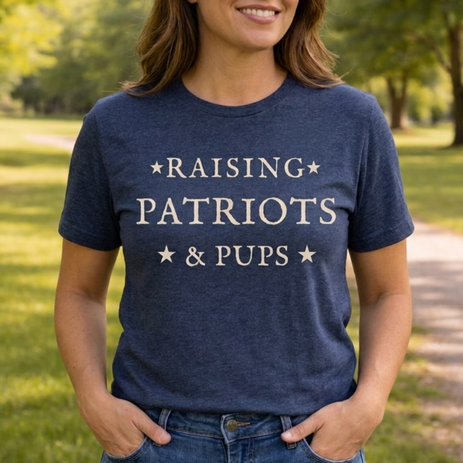 Raising Patriots & Pups T Shirt - Heather Blue - Woman
