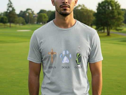 Jesus, Dogs, and Golf T Shirt
