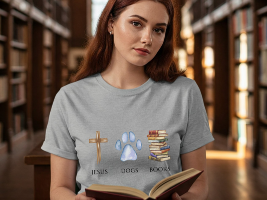 Jesus, Dogs, and Books T Shirt