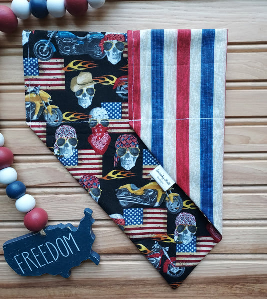 Dog Bandana - Reversible Slide-Over The Collar - American Flags, Motorcycles and Skulls